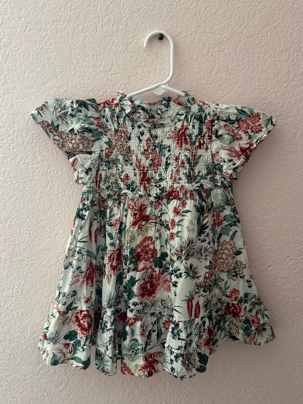 Janie and Jack Cream Dress with Red & Green Floral Trim
